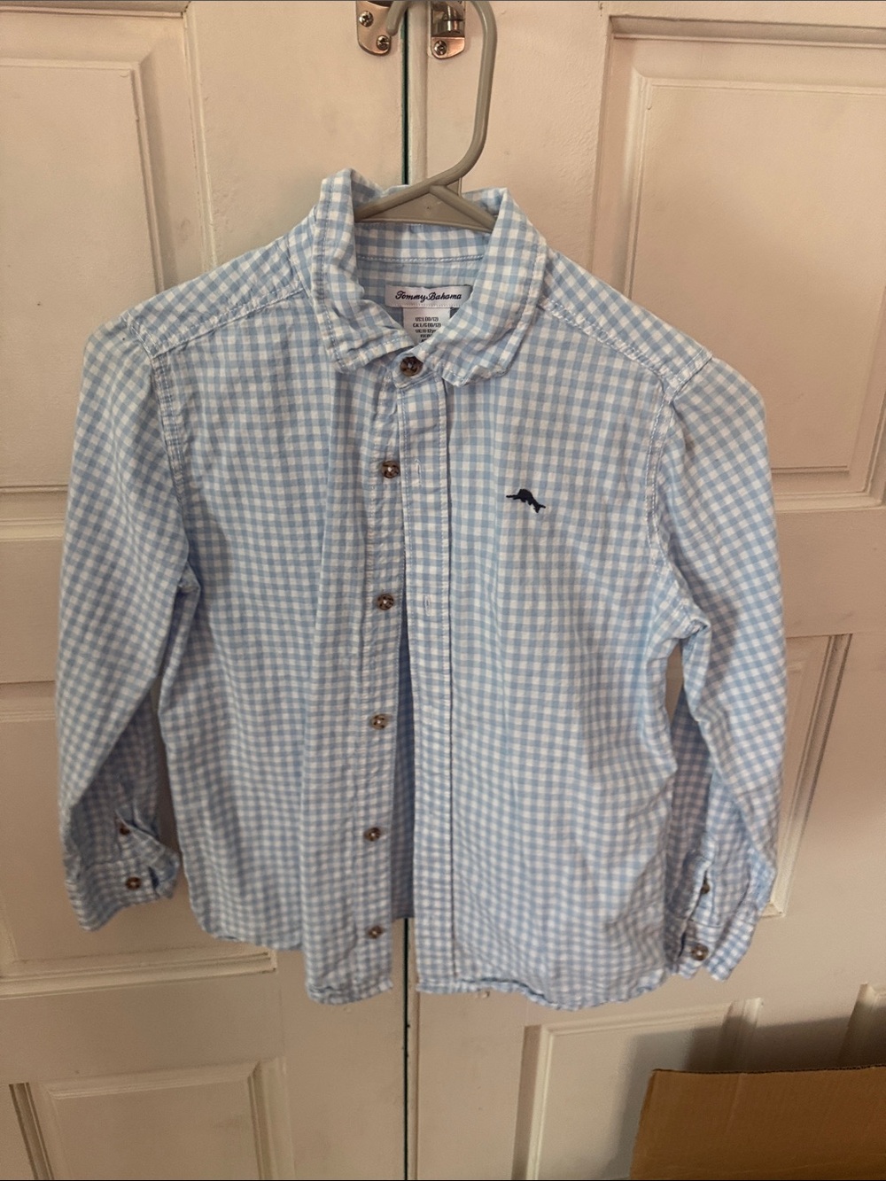Boys 10/12 Tommy Bahama Light Blue & White Gingham Button-Down Shirt